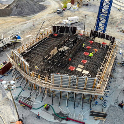 Wide view of multiple SlikFunnels installed and ready for pouring concrete.